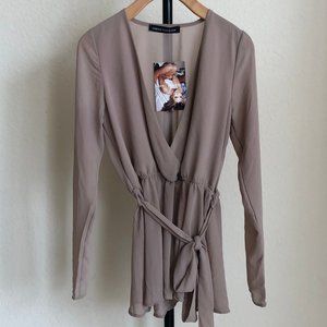 Naked Wardrobe V Neck Tied Waist shirt